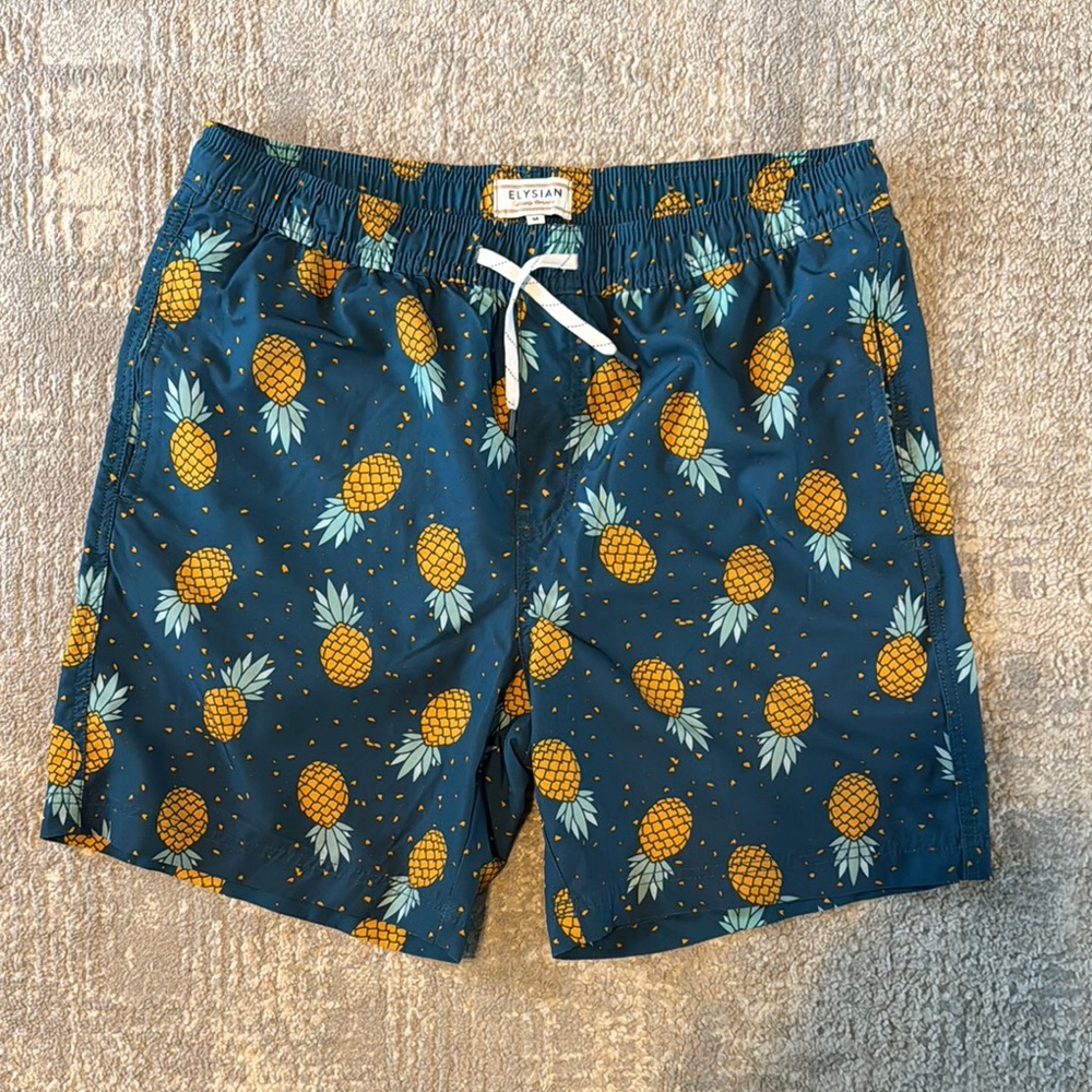 Vibrant Blue and Yellow Pineapple Swim Trunks